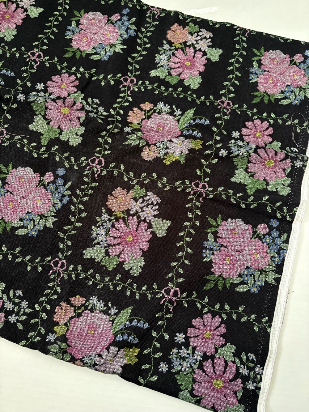Floral printed denim fabric, 3 yards